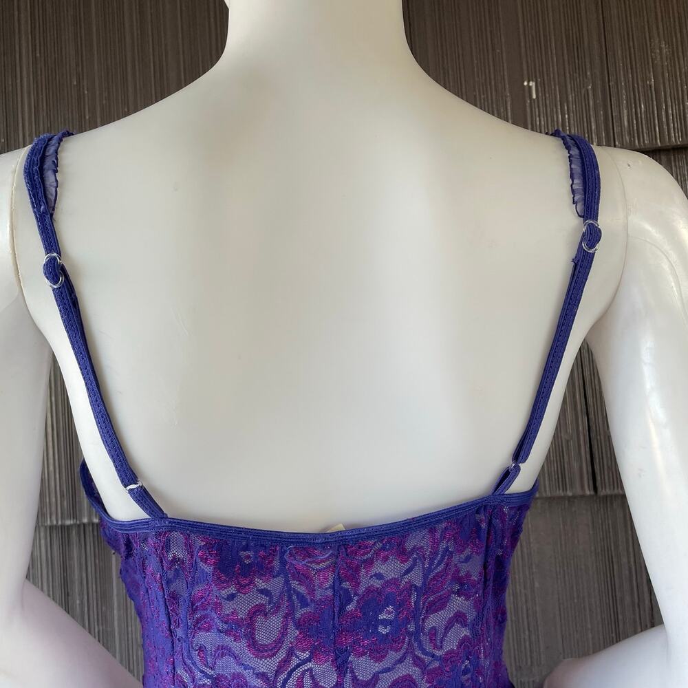 🔥Vintage Y2K Frederic Of Hollywood Purple Lace Babydoll Lace Up Coquette Dainty - Picture 8 of 16